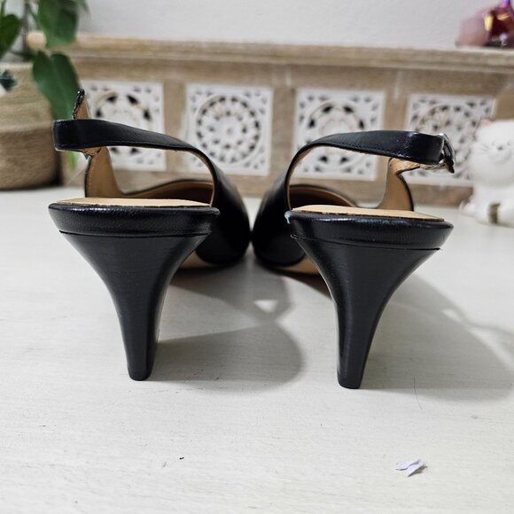 Trotters Womens Sz 10N Pella Black Full Leather Slingback Low Heels Dress Shoes - Picture 3 of 11